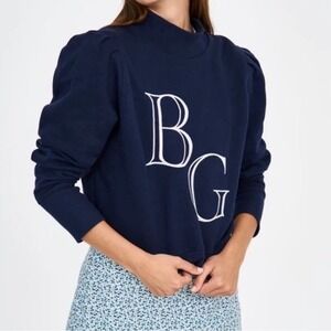 Byrdie Golf Social Highlands Pullover Navy‎ Sz L Puff Sleeve Golfcore Preppy